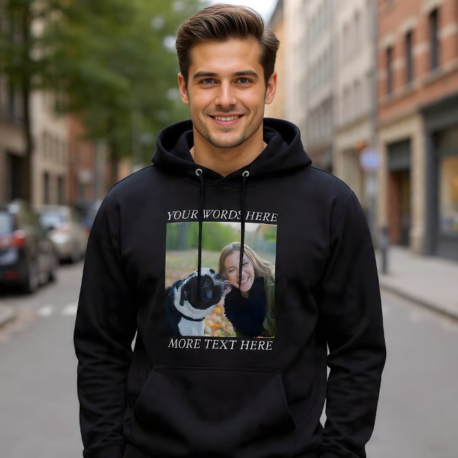 Hoodie med anpassad text för fotoupload (Skapare uppladdad)