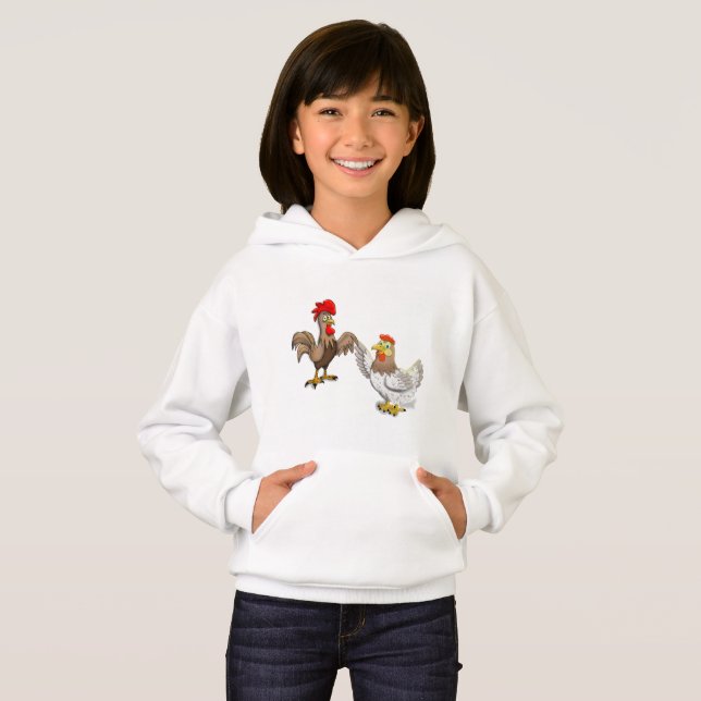 Hoodie med höna och tupp t shirt (Hel framsida)