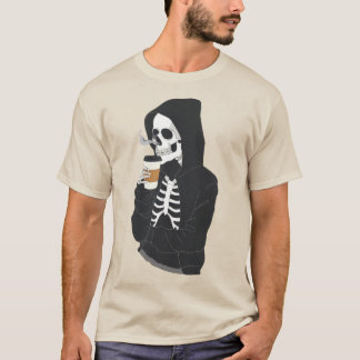 Hoodie Skeleton Drinking Coffee T Shirt
