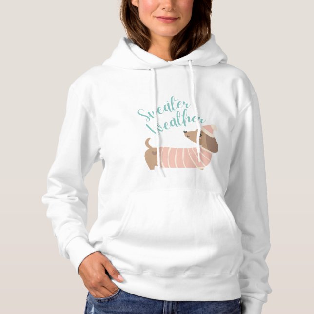 Hoodie Sweater Weather med söt wiener hund T Shirt (Framsida)