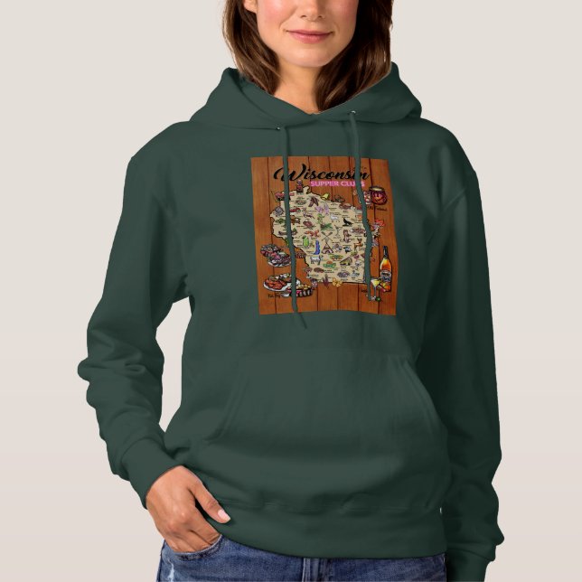 Hoodie Unisex-Wisconsin Supper Klubb Karta T Shirt (Framsida)