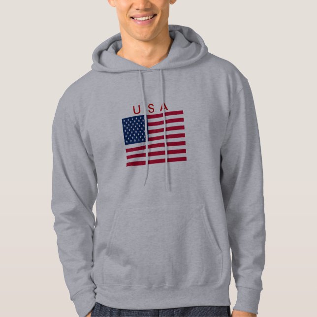 HOODIE USA FLAGGA RED WHITE BL (Framsida)