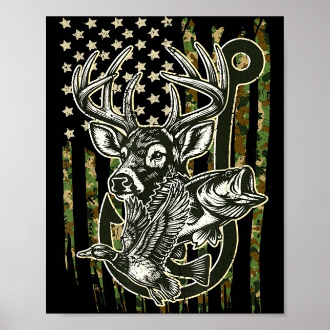 Hook Antler Heart Love Fishing Hunting Fish Deer H Poster (Framsidan)