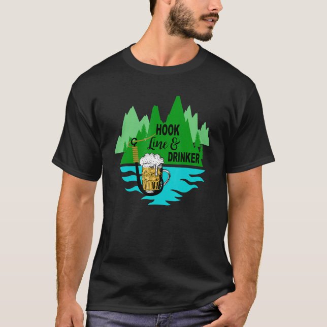 Hook Line And Drinker Love Fishing T Shirt (Framsida)