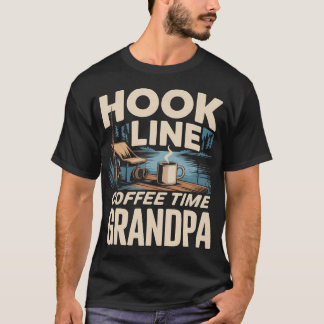 Hook Line Coffee Time Farfar Fiske Morgon T Shirt