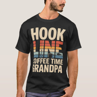 Hook Line Coffee Time Farfar Fiske Morgon T Shirt