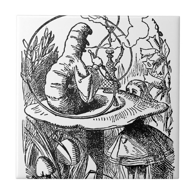 Hookah som röker Caterpillar Alice i underland Kakelplatta (Framsidan)