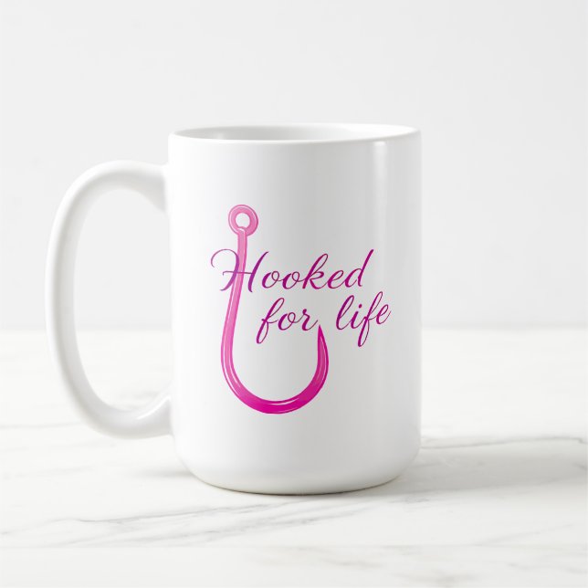 Hooked for Life Pink Fishing Hook Kaffemugg (Vänster)