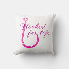 Hooked for Life Pink Fishing Hook Kudde