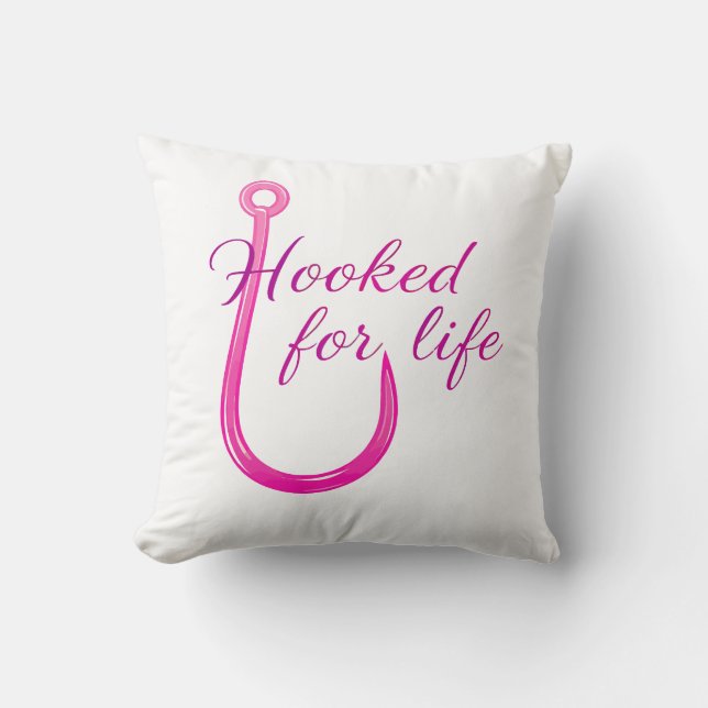 Hooked for Life Pink Fishing Hook Kudde (Framsida)