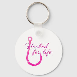 Hooked for Life Pink Fishing Hook Nyckelring