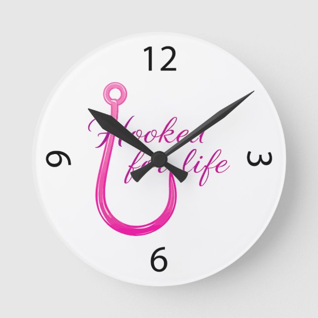 Hooked for Life Pink Fishing Hook Rund Klocka (Framsida)