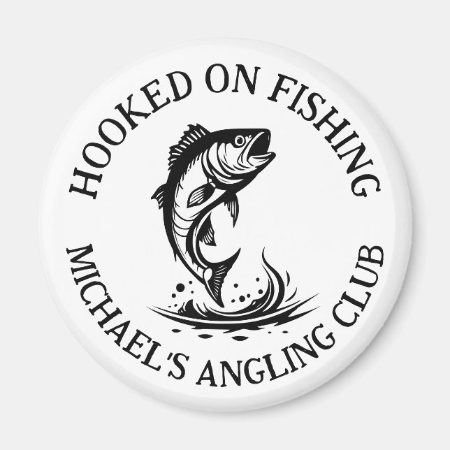 Hooked On Fishing-logotyp, Personlig Fiskeklubb Magnet (Framsidan)