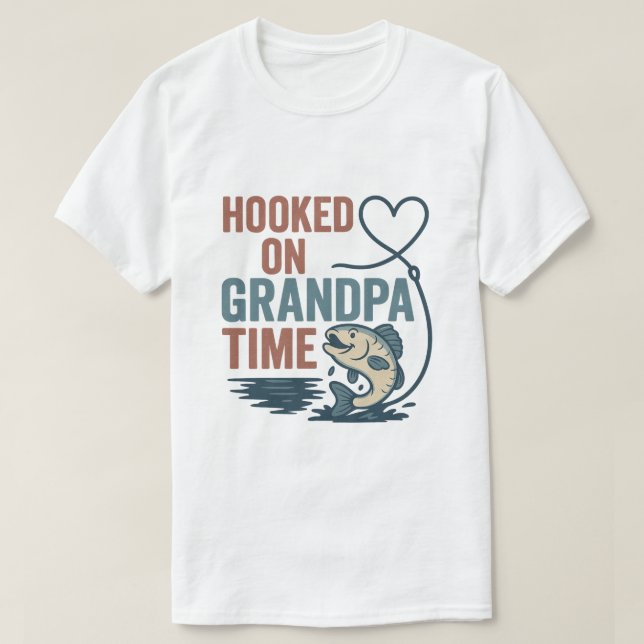 Hooked on Grandpa Time Funny Fishing Design T Shirt (Design framsida)