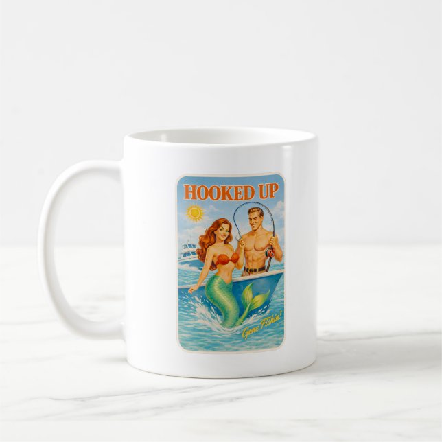 Hooked Up Retro Pin-Up Mermaid | Coastal Fishing Kaffemugg (Vänster)