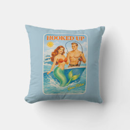 Hooked Up Retro Pin-Up Mermaid | Fishing Boat Blue Kudde