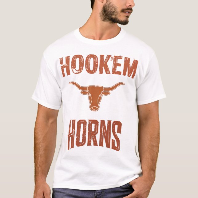 Hook'em Horns - Texas Bull Head with Longhorn T Shirt (Framsida)