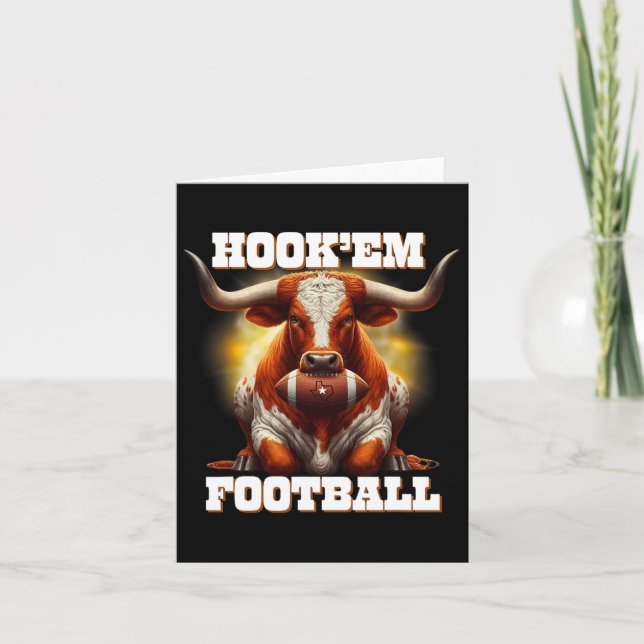Hook'em State Of Texas Fotboll Med Hår Och Horn Kort (Framsida)