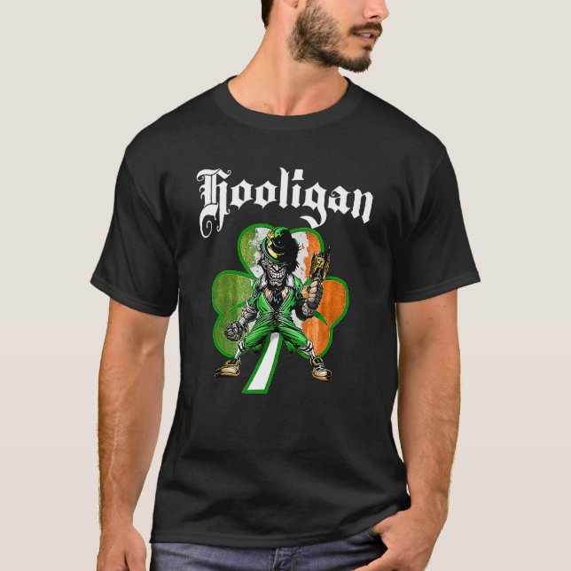 Hooligan Leprechaun Shamrock St patricks day Irish T Shirt (Framsida)