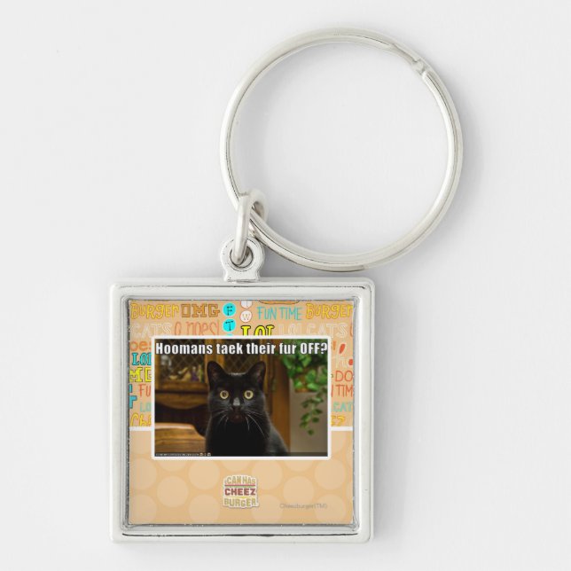 Hoomans Taek där pälsfodrar AV? Fyrkantig Silverfärgad Nyckelring (Framsidan)