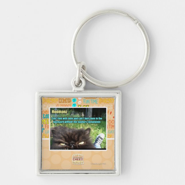 Hoomanz Fyrkantig Silverfärgad Nyckelring (Framsidan)