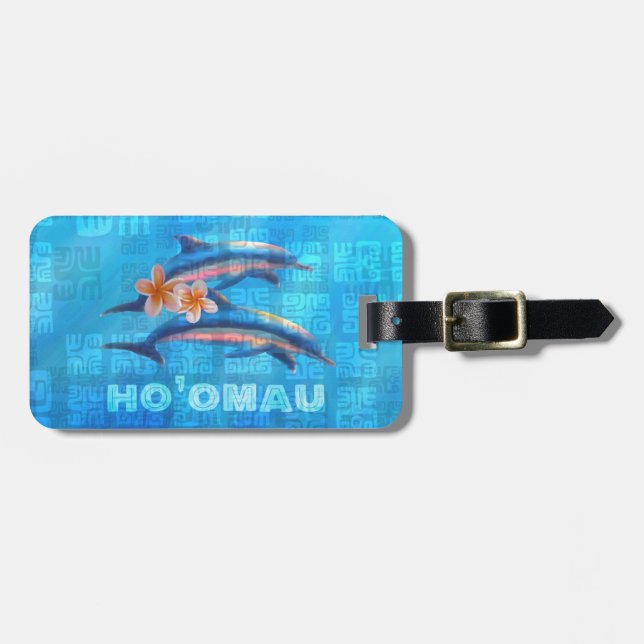 HO'OMAU Hawaiian Dolphins Primitive Collage Bagagebricka (Horisontell Framsida)