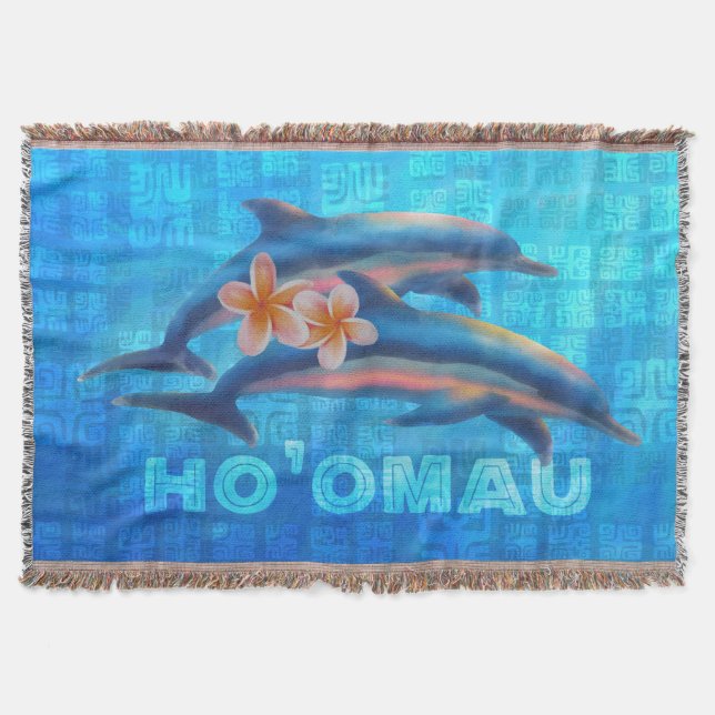 HO'OMAU Hawaiian Dolphins Primitive Collage Filt (Framsidan)