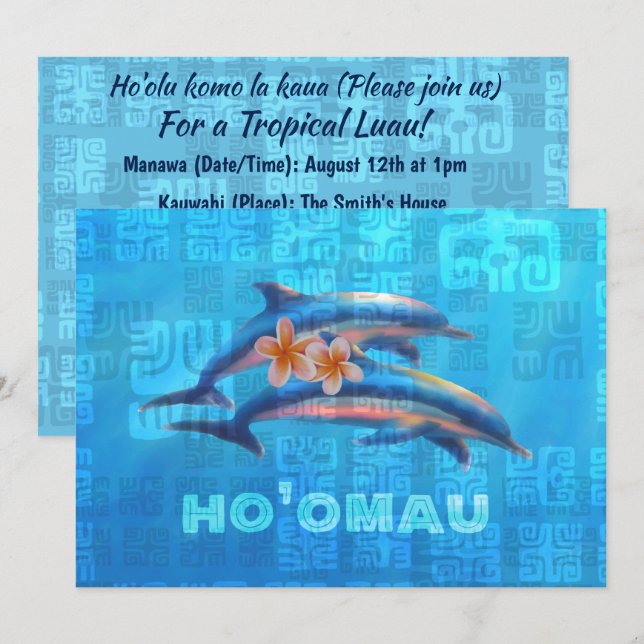 HO'OMAU Hawaiian Dolphins Primitive Collage Inbjudningar (Fram/baksida)
