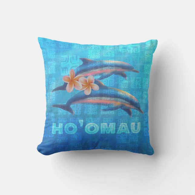 HO'OMAU Hawaiian Dolphins Primitive Collage Kudde (Framsida)