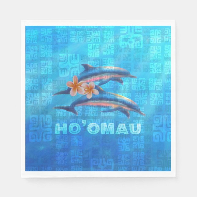 HO'OMAU Hawaiian Dolphins Primitive Collage Pappersservett (Framsidan)