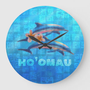 HO'OMAU Hawaiian Dolphins Primitive Collage Stor Klocka