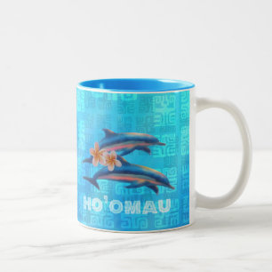 HO'OMAU Hawaiian Dolphins Primitive Collage Två-Tonad Mugg
