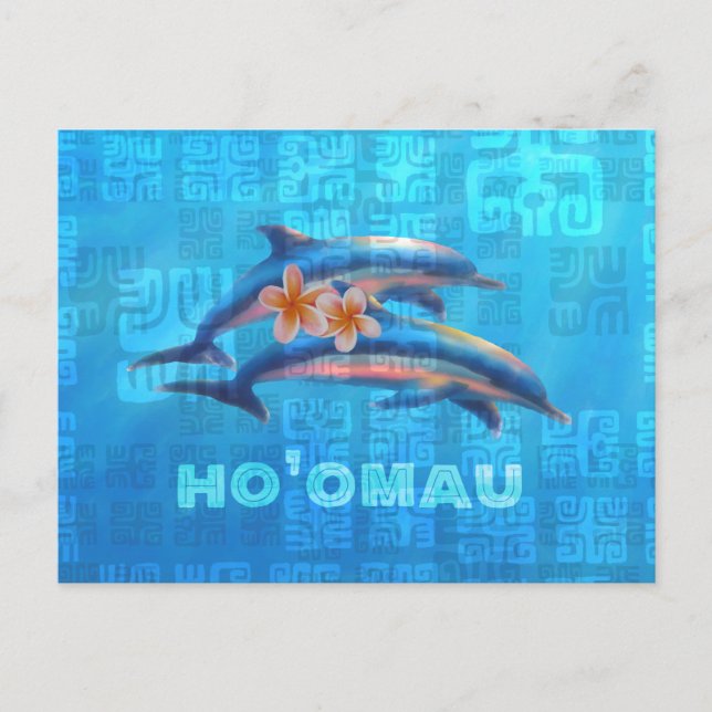 HO'OMAU Hawaiian Dolphins Primitive Collage Vykort (Framsida)