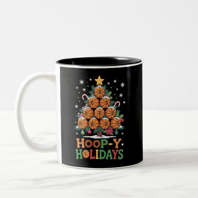 Hoop-y Holidays Basketball Christmas Holiday Sport Två-Tonad Mugg (Vänster)