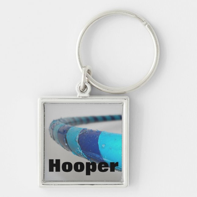 "Hooper", Hula Ring, Close-up Fyrkantig Silverfärgad Nyckelring (Framsidan)