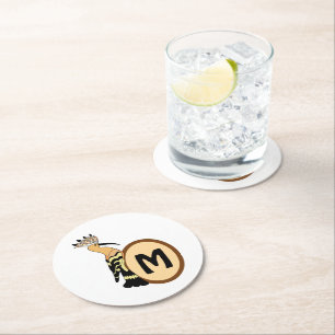 Hoopoe Whimsical Bird Monogram Underlägg Papper Rund