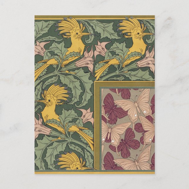 Hoopoes & Jimson Weed Birds & Floral Art Nouveau Vykort (Framsida)