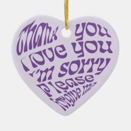 Ho'oponopono Heart-Shaped Text Lila Julgransprydnad Keramik