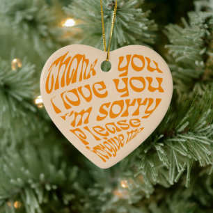 Ho'oponopono Heart-Shaped Text Orange Julgransprydnad Keramik