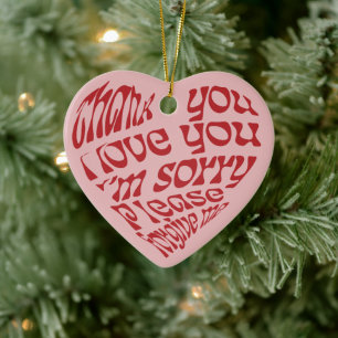 Ho'oponopono Heart-Shaped Text Red Julgransprydnad Keramik