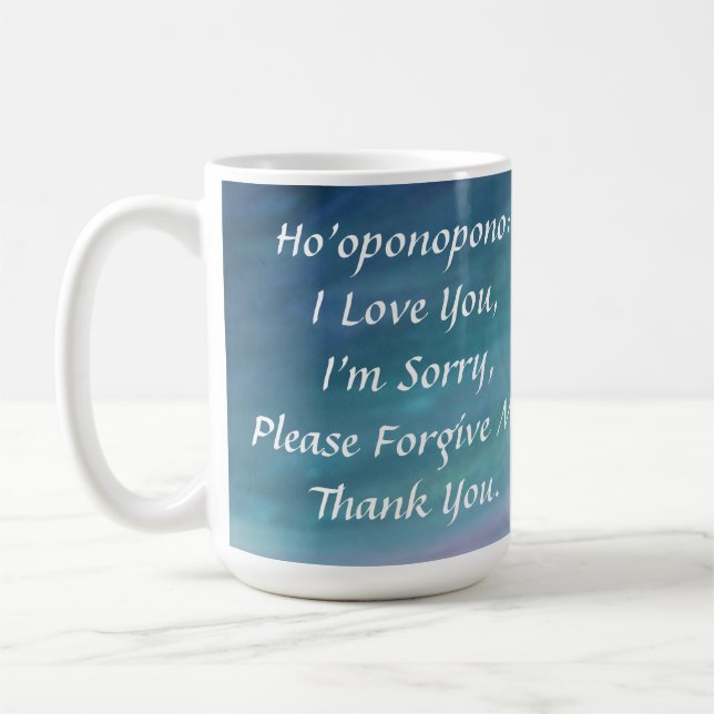 Ho'oponopono I Kärlek You Blue Mandala Grönt Praye Kaffemugg (Vänster)