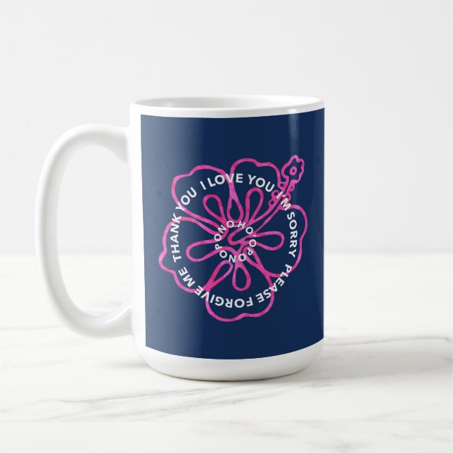 Ho'oponopono pono-bön KÄRLEK ÅNGER FÖRLÅT TACK  Kaffemugg (Vänster)