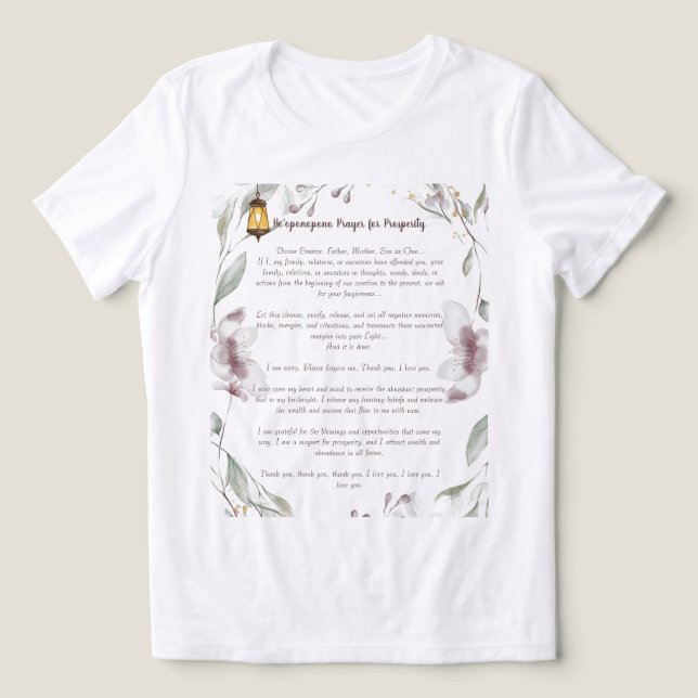 Ho'oponopono Prayer för välstånd T Shirt (Design Framsida)