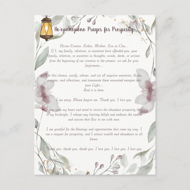 Ho'oponopono Prayer för välstånd Vykort (Framsida)