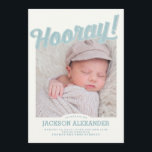 Hooray Baby Announcement Meddelande<br><div class="desc">Unik pojkes födelsemeddelande med ett stort fotoområde.</div>