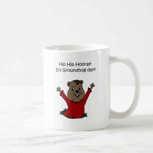 hooray dess Groundhog dag i vit Kaffemugg (Höger)