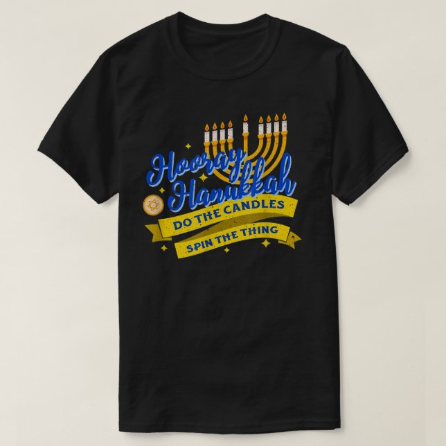 Hooray Hanukkah Hebrew Menorah Dreidel Funny Jewis T Shirt (Design framsida)