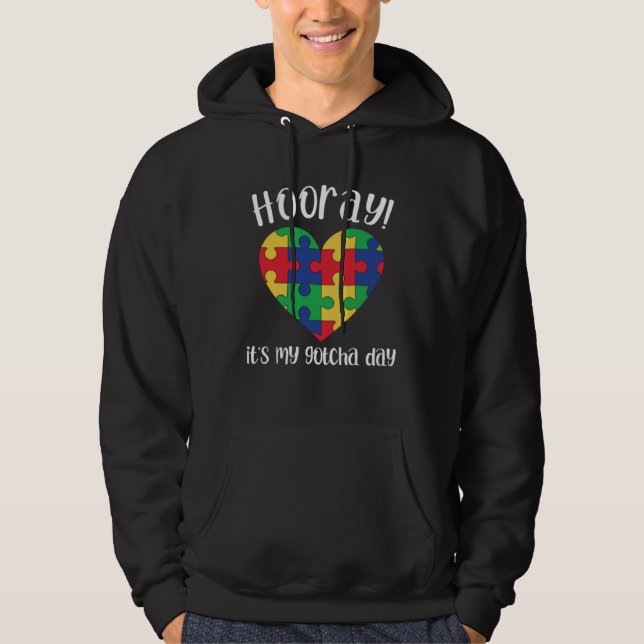 Hooray It s My Gotcha Day Autism Puzzle Pieces Ado Hoodie (Framsida)