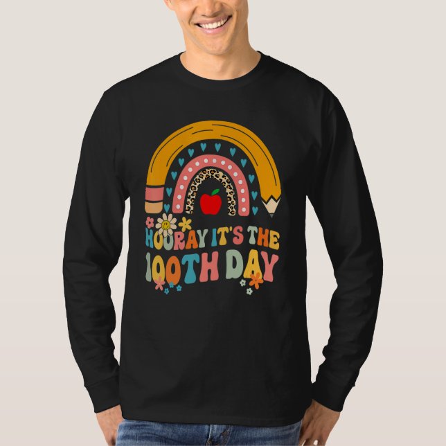 Hooray It's The 100th Day Groovy Rainbow 100 Days  T Shirt (Framsida)