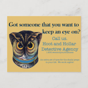 Hoot and Hollar Detektiv Agency Vykort